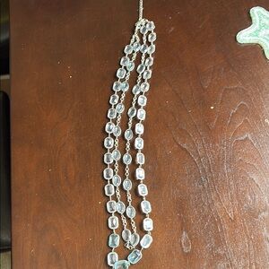 Elegant Silver Multi-Strand long Necklace with clear and icy blue 💎 gems!